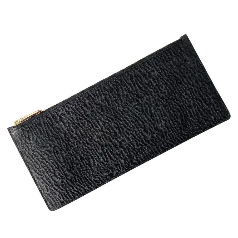 Coach Leather Black Textured Pouch Wallet in OS